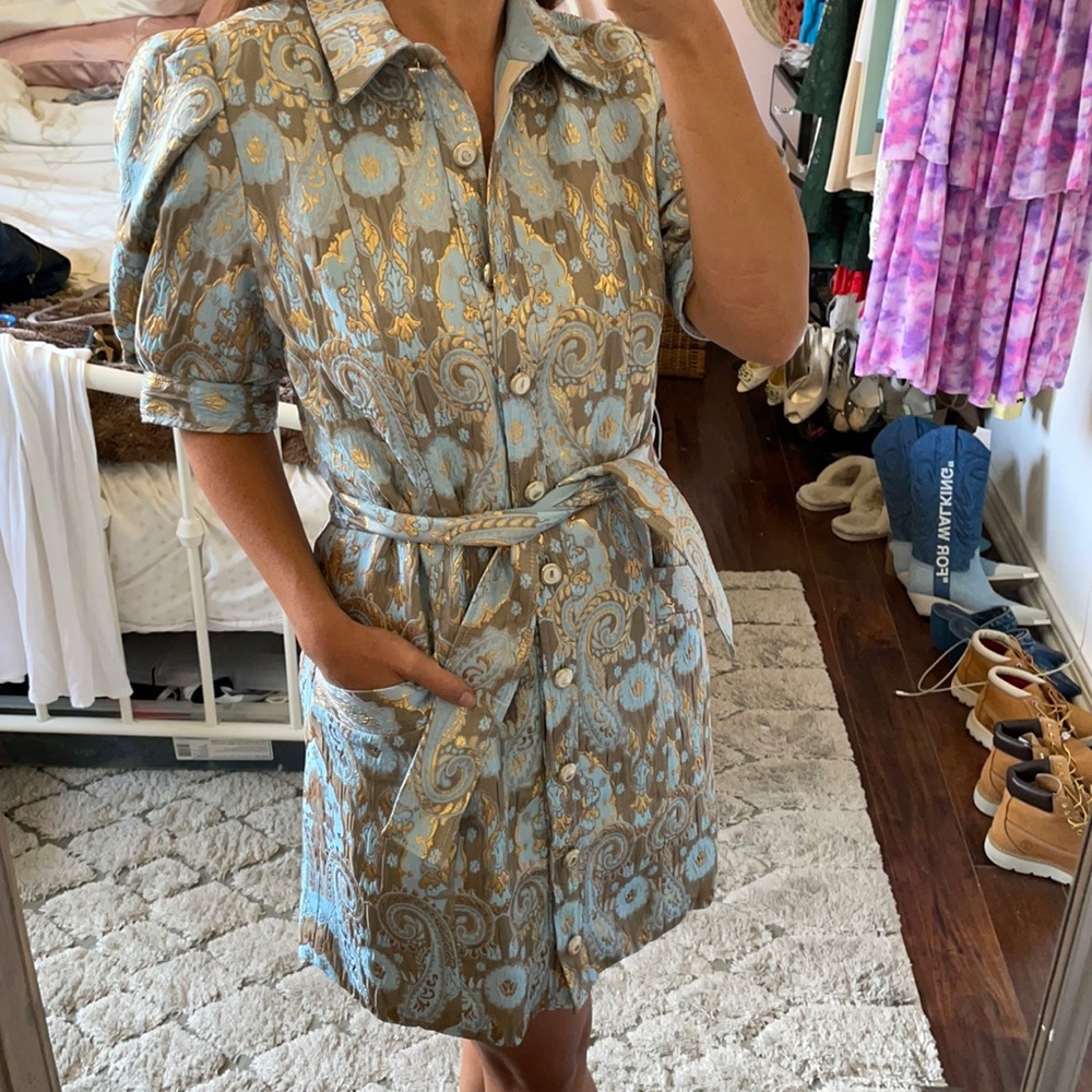 SANDRO Orlan Metallic Jacquard Shirtdress